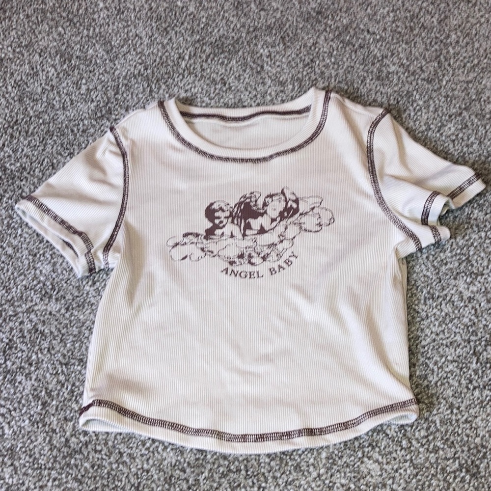 Light brown graphic shirt crop top